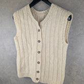 Hand Knitted Jumper Womens Medium M Cream Cardigan Waistcoat Button Up Vintage Icelandic